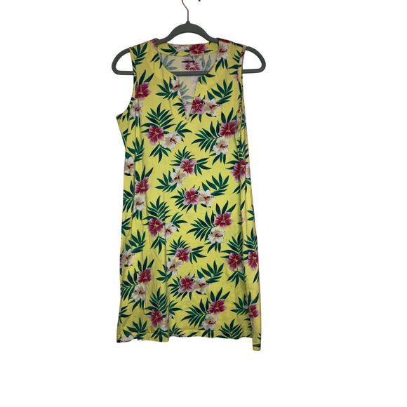 Lands’ End Tropical Floral Sleeveless Shift Dress Yellow Size S - Picture 1 of 5